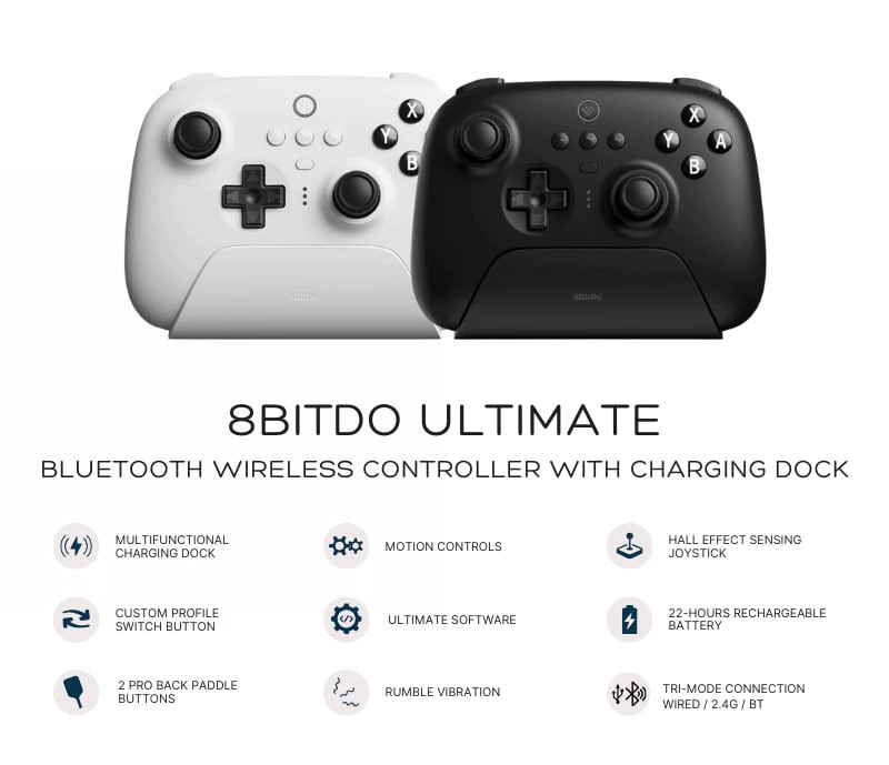 8BitDo Ultimate Bluetooth Wireless Controller With Charging Dock for Switch, SteamOS & Windows