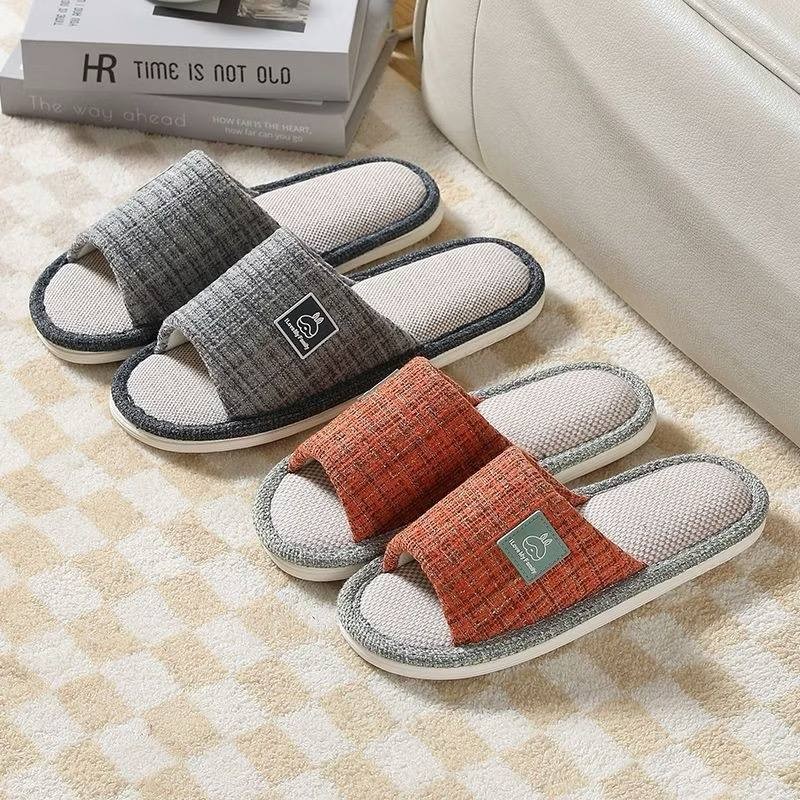 Large Size Linen Slippers Men 47 48 49 Four Seasons Home Slippers Soft Bottom Non-slip Cotton Couple Slippers Big Size