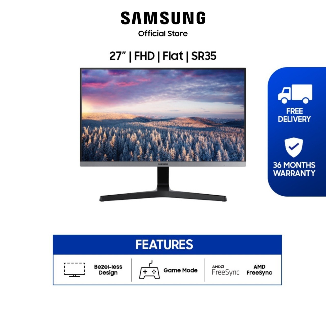[Bulky] Samsung 27" FHD Monitor With Bezel-less Design / LS27R350FHEXXS / 36 Months Warranty