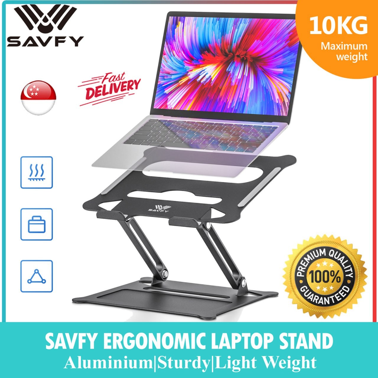 [SG Ready Stock]SAVFY Aluminium Laptop Stands, Foldable Portable Vertical Adjustable Holder for 10 -17 Inch NoteBook MacBook Pro / Air HP Dell Asus Acer Notebook Computer Desktop Holder Riser Bracket