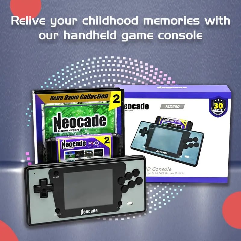 Neocade Retro Nostalgic Handheld Game Console + 12-in-1 MD Cartridge Set, Supporting MD Cartridges, 3.5-inch Screen, And Supporting HDTV Output