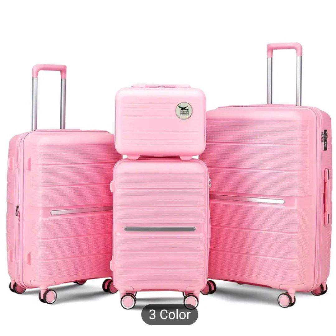 4pcs Lightweight Hard Shell Luggage Set, Casual Style Suitcases, Durable PP Material, with Telescoping Handle, Spinner Wheels, Combination Lock, Zipper Closure, for 20", 22", 24", 28" Options Availabl