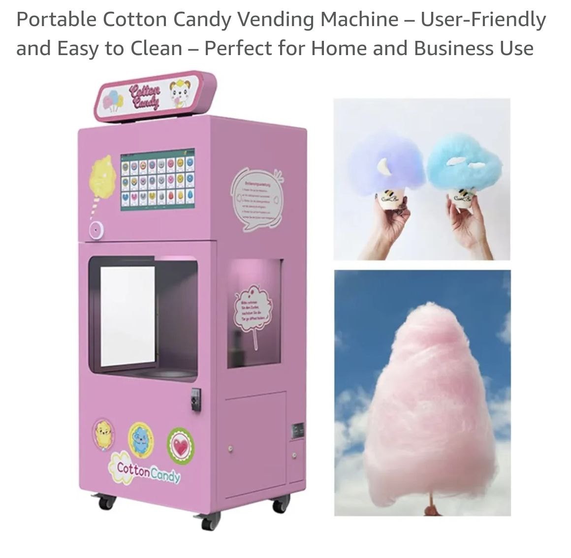 Portable Cotton Candy Vending Machine � User-Friendly and Easy to Clean � Perfect for Home and Business Use