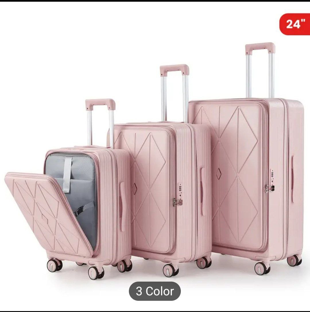 3pcs Luggage Set with Transparent PVC Cover - Lightweight, Expandable Hard Shell Suitcases (20", 24", 28") - Spinner Wheels & TSA Lock Included - Available in Royal Blue, Mint Green, Pink