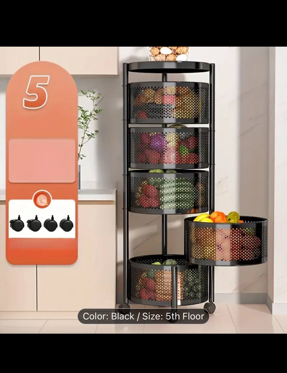 1pc Metal Multi-Layer Rotating Storage Rack - Floor Standing Organizer for Kitchen, Bathroom, Bedroom & Office, Space-Saving Utility Rack for Fruits, Vegetables & More