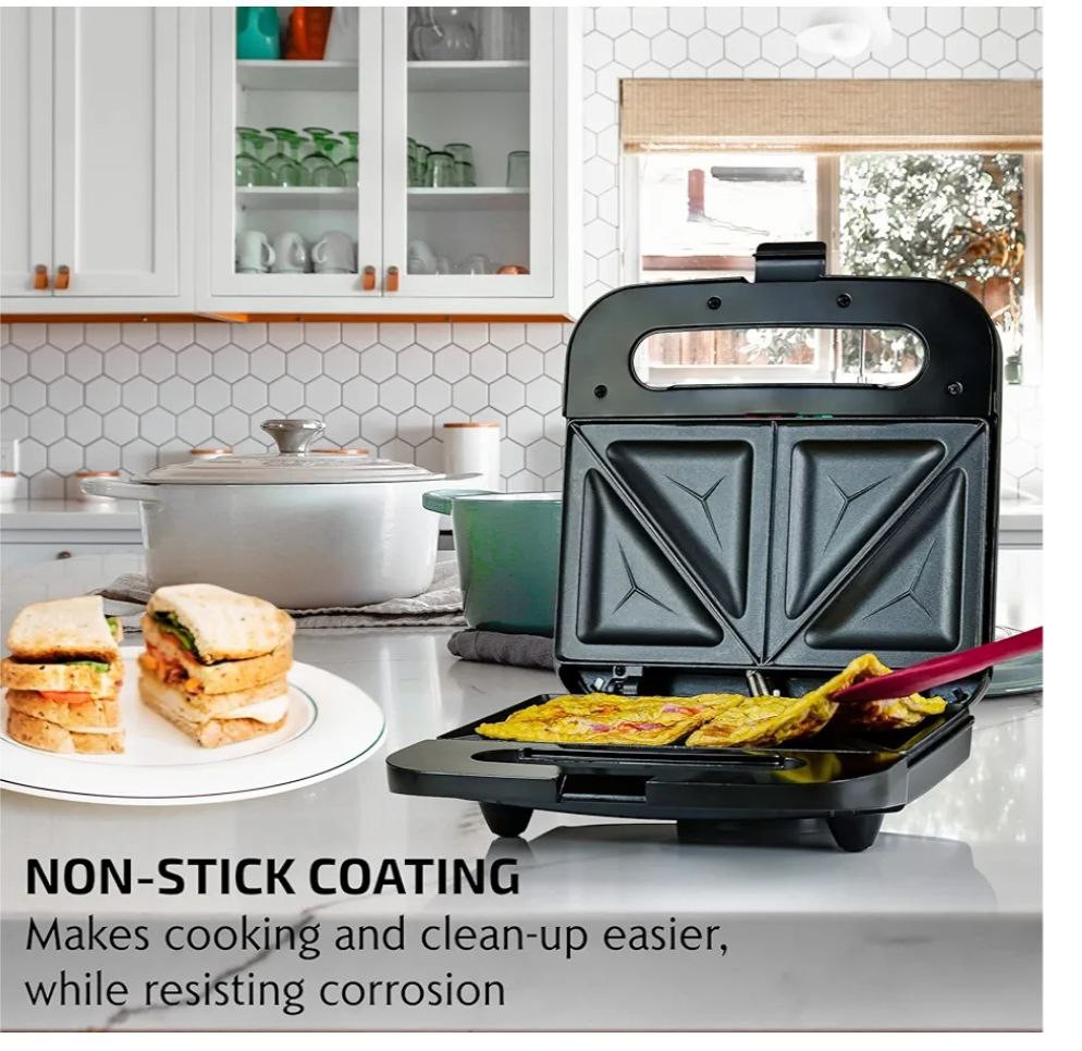 OVENTE Electric Sandwich Maker with Non-Stick Plates, Indicator Lights, Cool Touch Handle, Easy to Clean and Store, Perfect for Cooking Breakfast, Grilled Cheese, Tuna Melts and Snacks, Black GPS401B