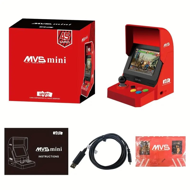 UNICO SNK MVS Mini Home Arcade Machine Game Consoles, 45 Pre-Loaded Classic SNK NeoGeo Games:10 KOF 5 Metal SLUG 7 Fatal Fury 6 Samurai SHODOWN And More, 3.5inch Screen