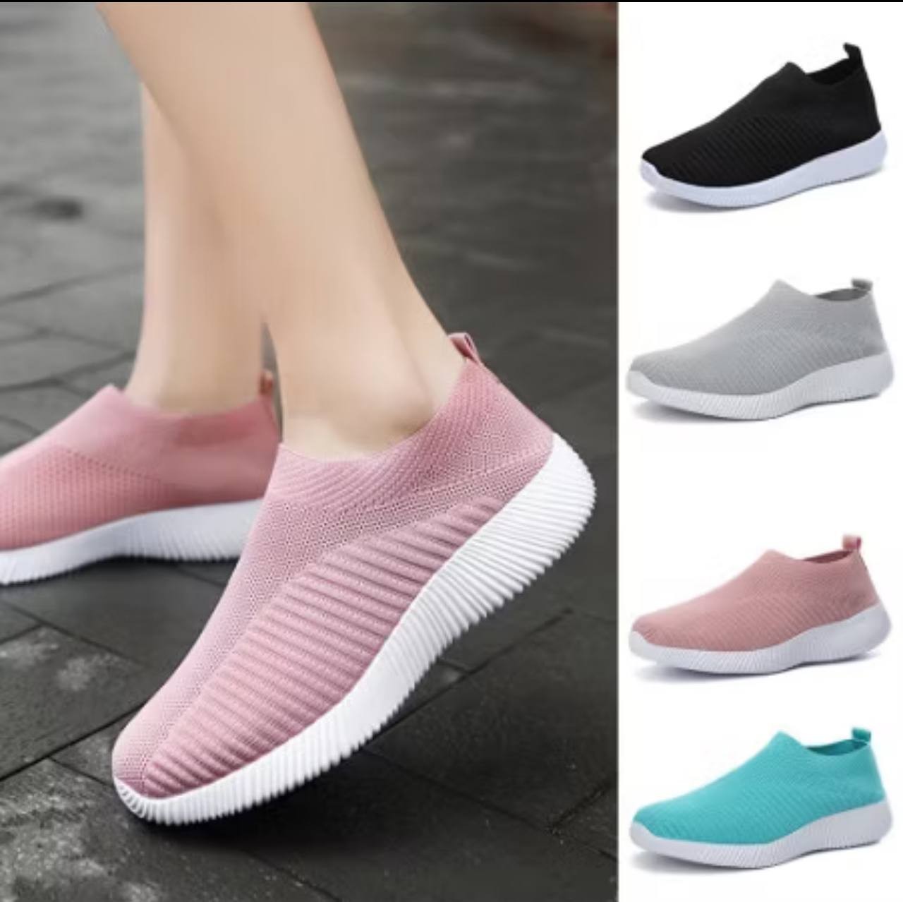 Women Flying Woven Casual Sports Shoes Elastic Breathable Running Shoes