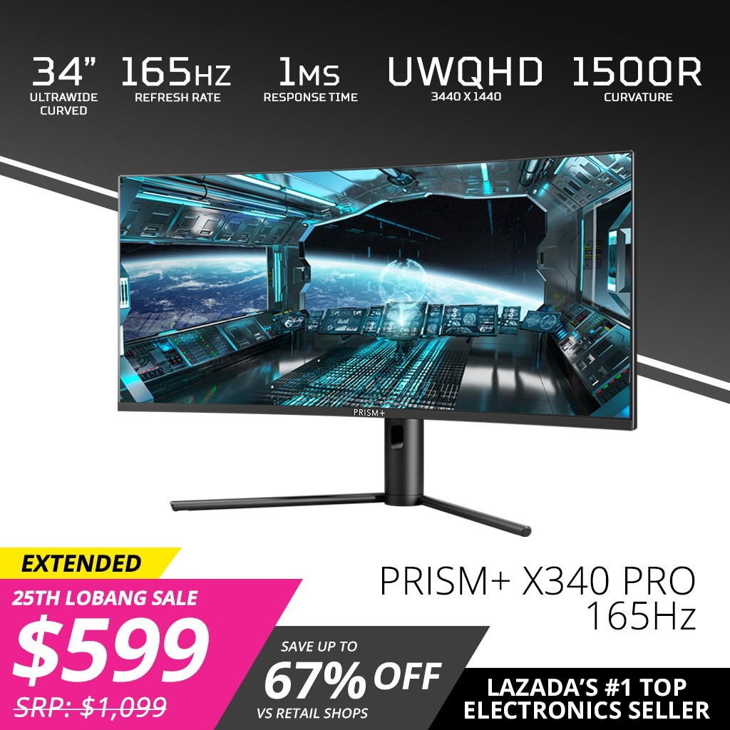PRISM+ X340 PRO 34 165Hz 1ms HDR400 Curved Ultrawide WQHD [3440 x 1440] Adaptive-Sync Gaming Monitor
