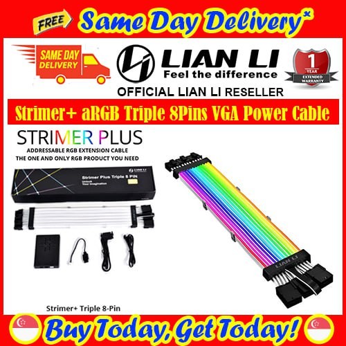 [Free Same Day Delivery*] Lian Li Strimer 24Pins / Triple 8Pins / 8Pins Addressable RGB Power Extension Cable VGA Power Cable (*Order before 2pm on Working Day, will Deliver on the Same Day, Order Aft