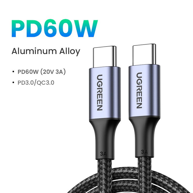 UGREEN USB Type C to USB C PD 60W/100W Charge Data Transfe Cable for Apple MacBook Air M1 SAMSUNG S20 S21 S22 Ulrta Note 10 Huawei Matebook iPad Pro 4 2020 Ipad Pro 2022, Chromebook Realme 6 6i Huawei