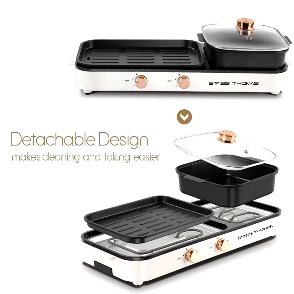 SwissThomas (68x28cm) Barbeque BBQ Steamboat Pot BBQ Grill Plate Detachable Electric Marble Stone Mookata Pot