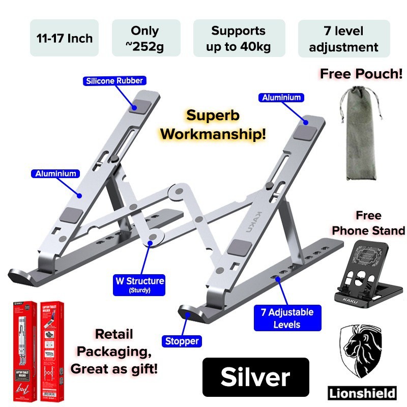 [SG] Laptop Stand Adjustable/Foldable/Portable (Aluminium/Plastic) - For 11-17 Inch