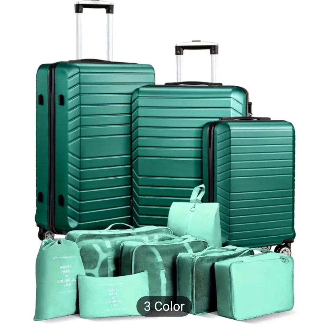 10pcs Luggage Set (3*Luggage+7 Storage Bag), Large Capacity Luggage with Telescoping Handle, Extra Thick ABS Durable Hardshell with Double 360� Spinner Wheels, Dopamine Color And Back-to-school Season