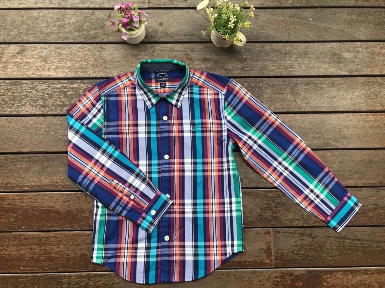 Nautica Kids checker long shirt long sleeve christmas chinese new year boy shirt