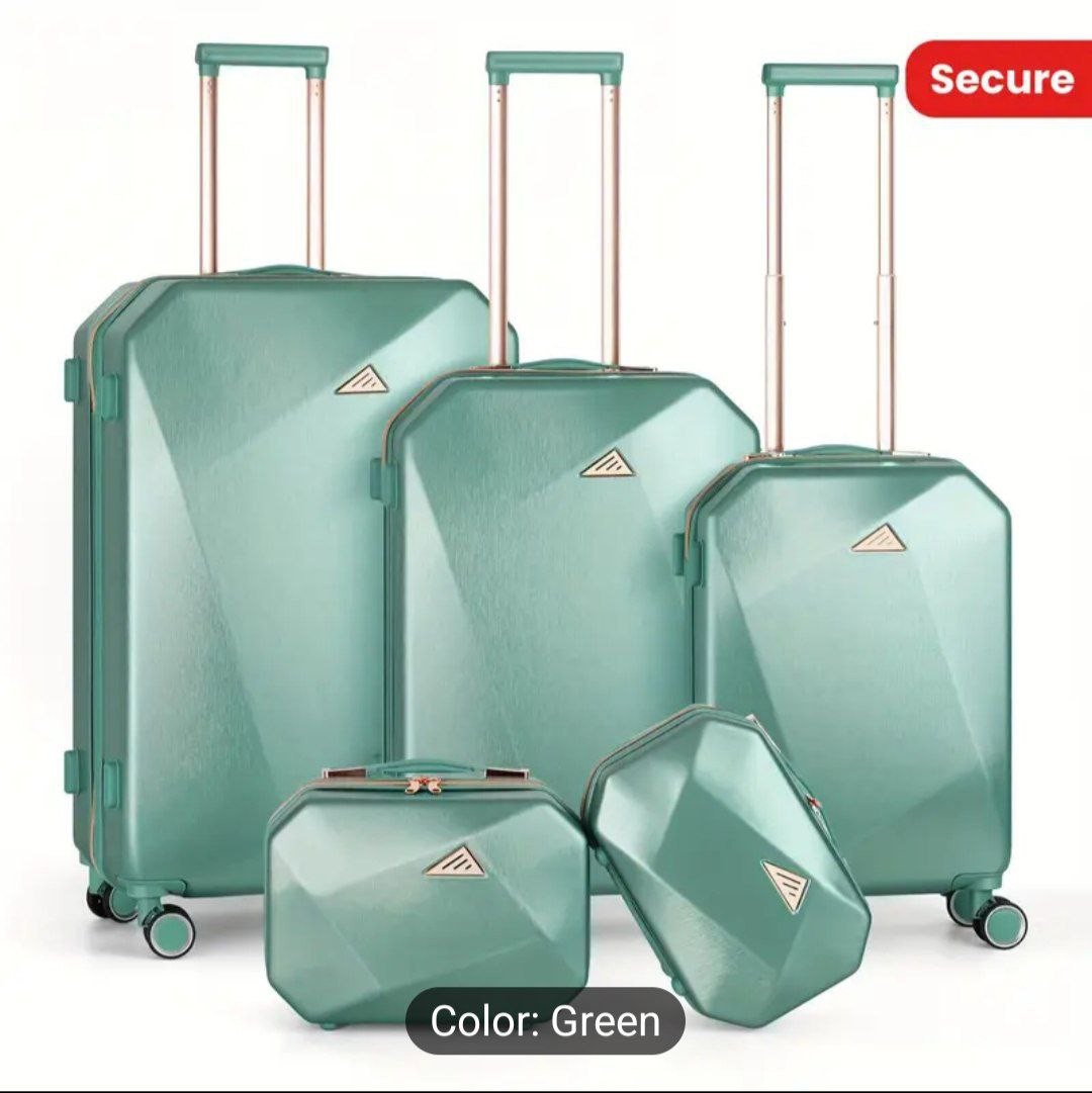 5pcs Mint Green Luggage Set with TSA Lock & Spinner Wheels - Durable ABS Hard Shell Suitcases (12", 14", 20", 24", 28") - Lightweight, Secure Travel Essentials for Men & Women