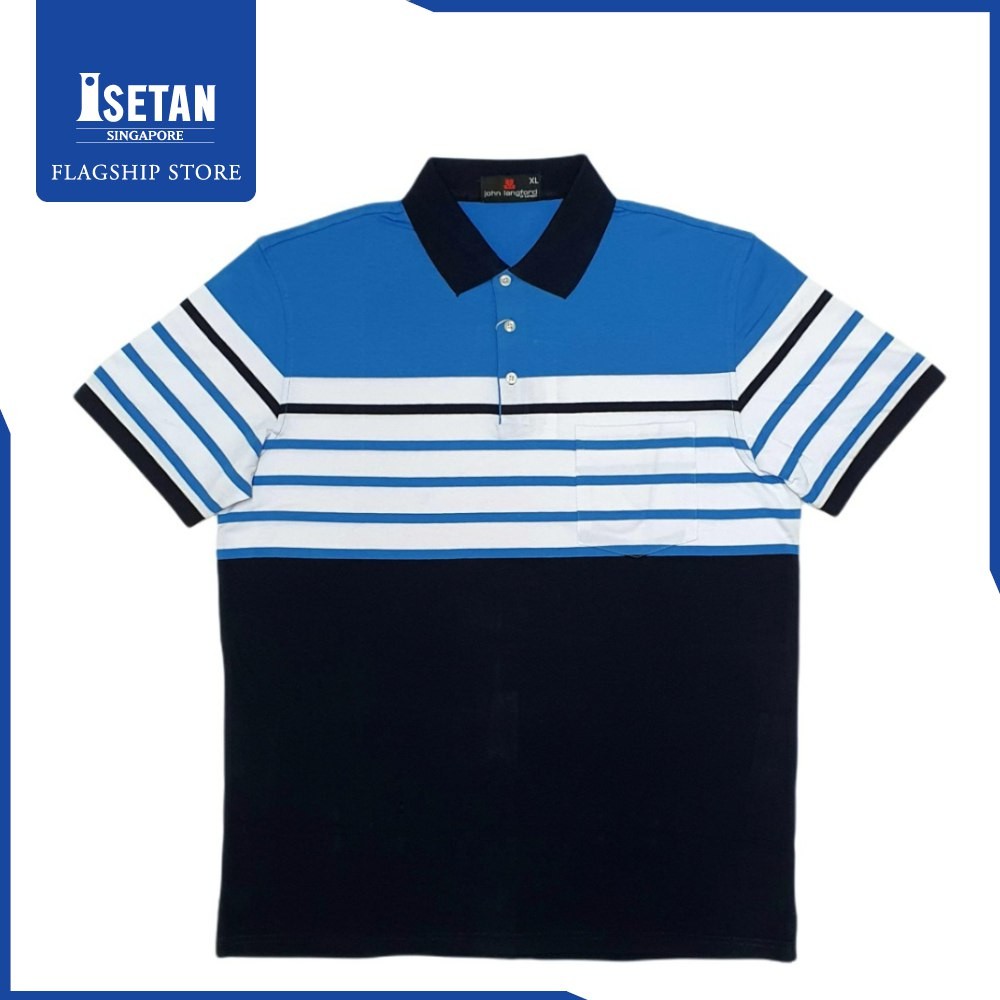 John Langford Stetchable Striped Polo T-Shirt with Pocket (Blue) J3E-049-02