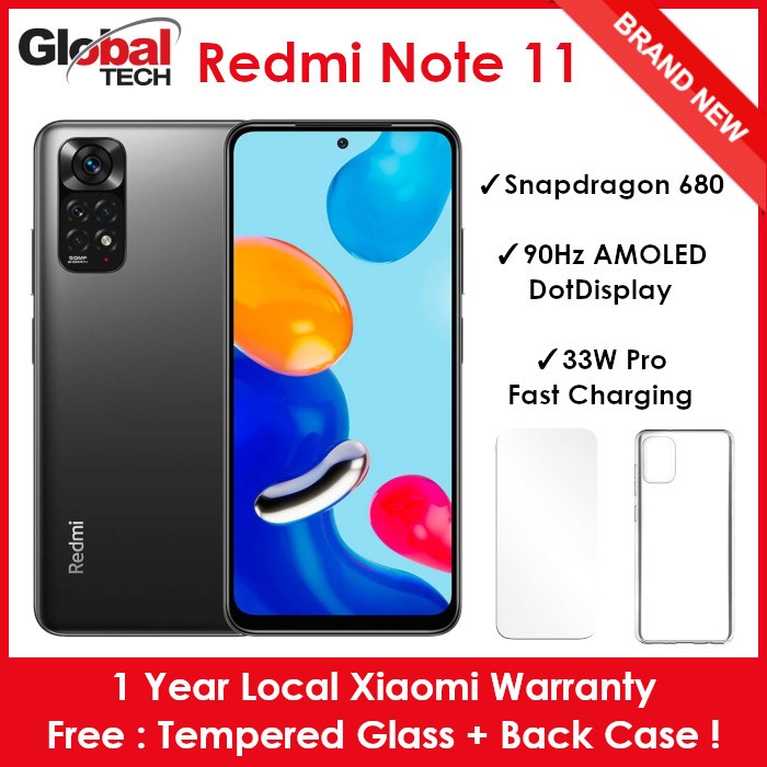 Xiaomi Redmi Note 11 128GB ROM / 1 Year Local Xiaomi Warranty / Global Version (FREE : TEMPERED GLASS + BACK CASE)