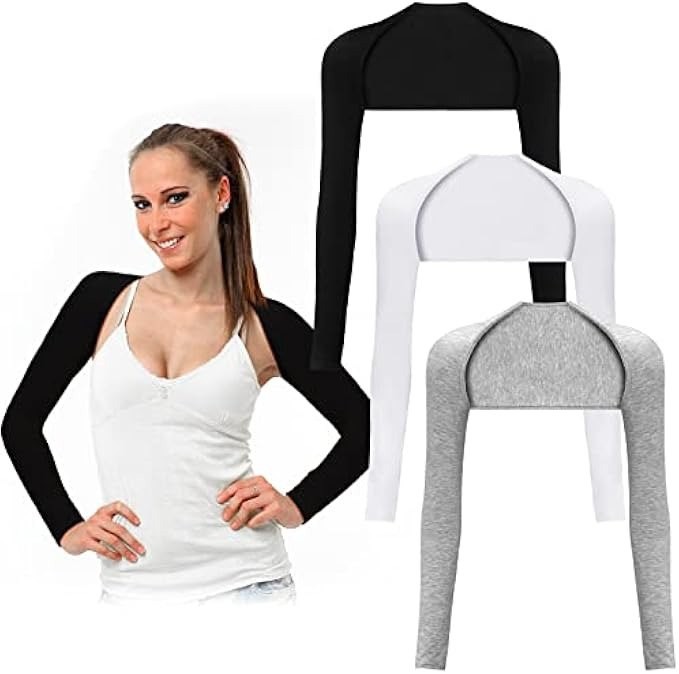 3 Pcs Women Bolero Shrugs Long Sleeve Cropped Cardigan Open Front Ballet Shrug Shoulder Shrug Arm Sleeves Hijab Accessories