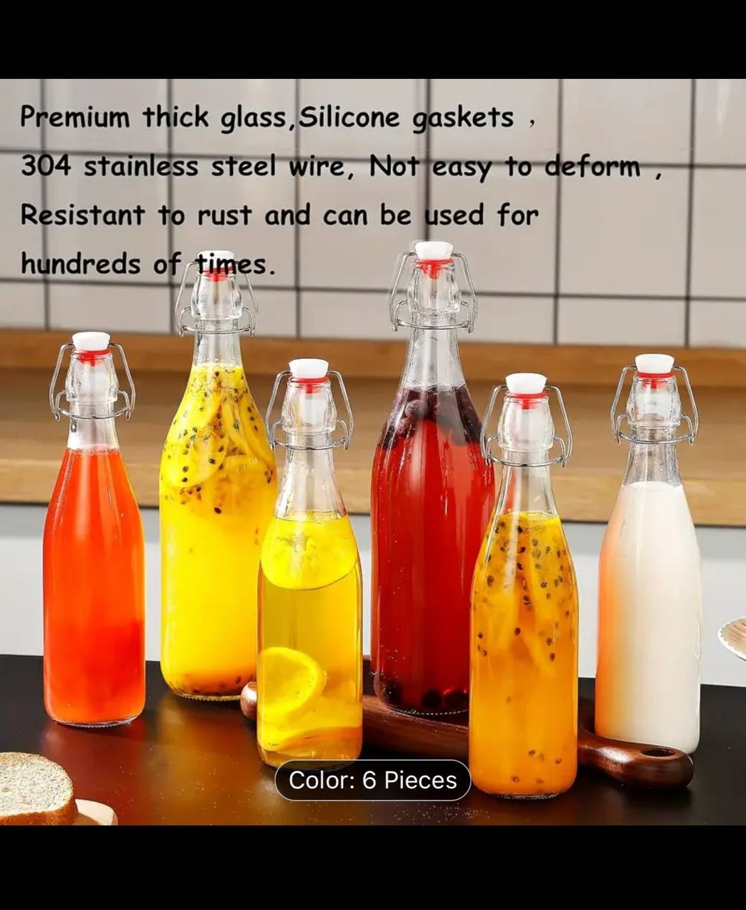 6pcs 16oz Clear Glass Bottles with Silicone Seal - Perfect for Home Brewing, Beer, Kombucha & Soda Drinks