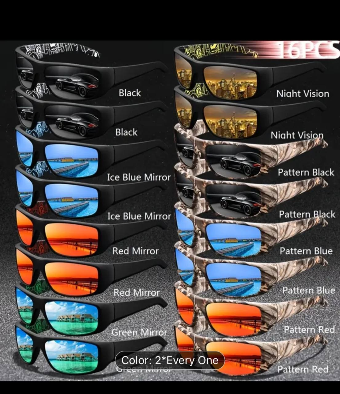 16pcs Luxury Designer Sport Glasses for Men & Women - Vintage Cycling, Fishing, & Outdoor Goggles - UV Protection, Durable PC Frame & Lenses - Full Frame Design for Running, Hiking, Camping, - Stylish