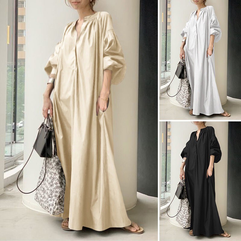 Rulfepy ZANZEA Women Summer Relaxed Fit Loose Kaftan Abaya Caftan Plus Size Maxi Dress
