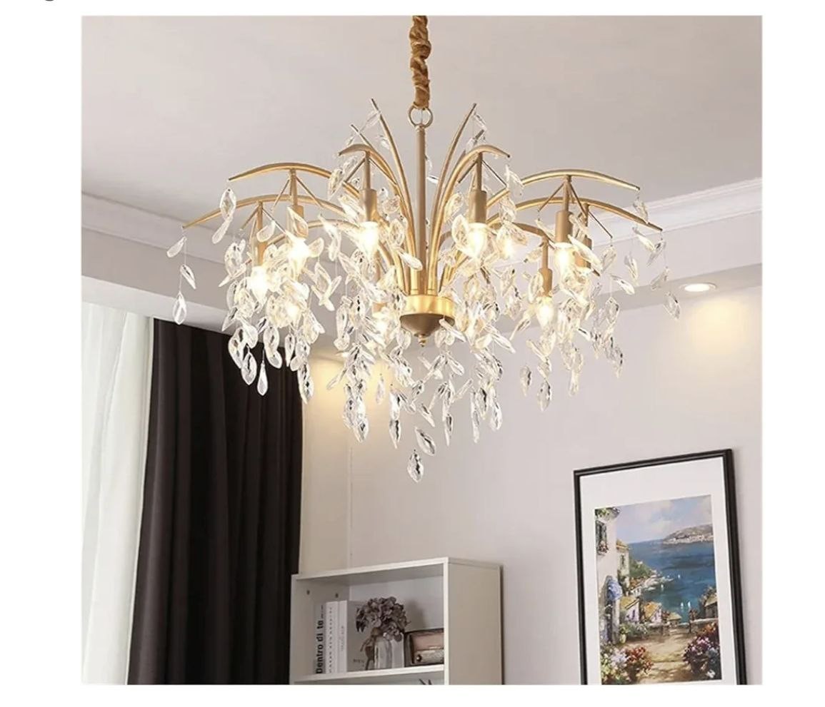 Light Led Crystal Chandelier Wicker Leaf Chandelier Dining Room Living Room Shades Bedroom Decorative Home Appliances Ceiling Lights Chandeliers(70Cm) Light/Color/100Cm
