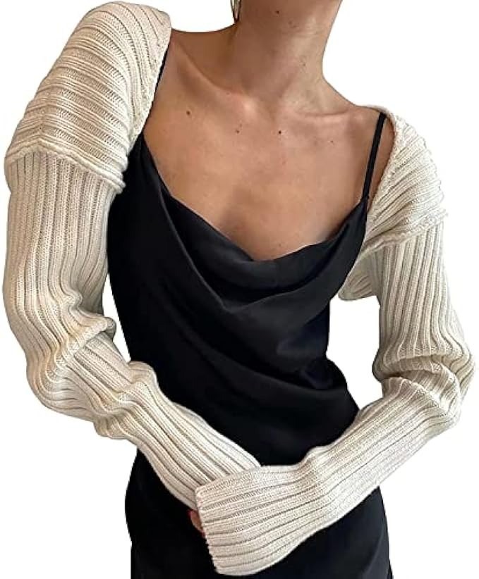 Cioatin Women�s Puff Long Sleeve Rib Knit Bolero Shrug Crop Cardigan Y2K Open Front Drop Shoulder Sweater Pullover