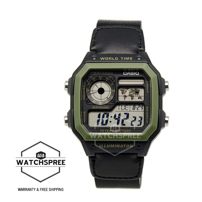 [Watchspree] Casio Standard Digital Men's Black Cloth Band Watch AE1200WHB-1B AE-1200WHB-1B