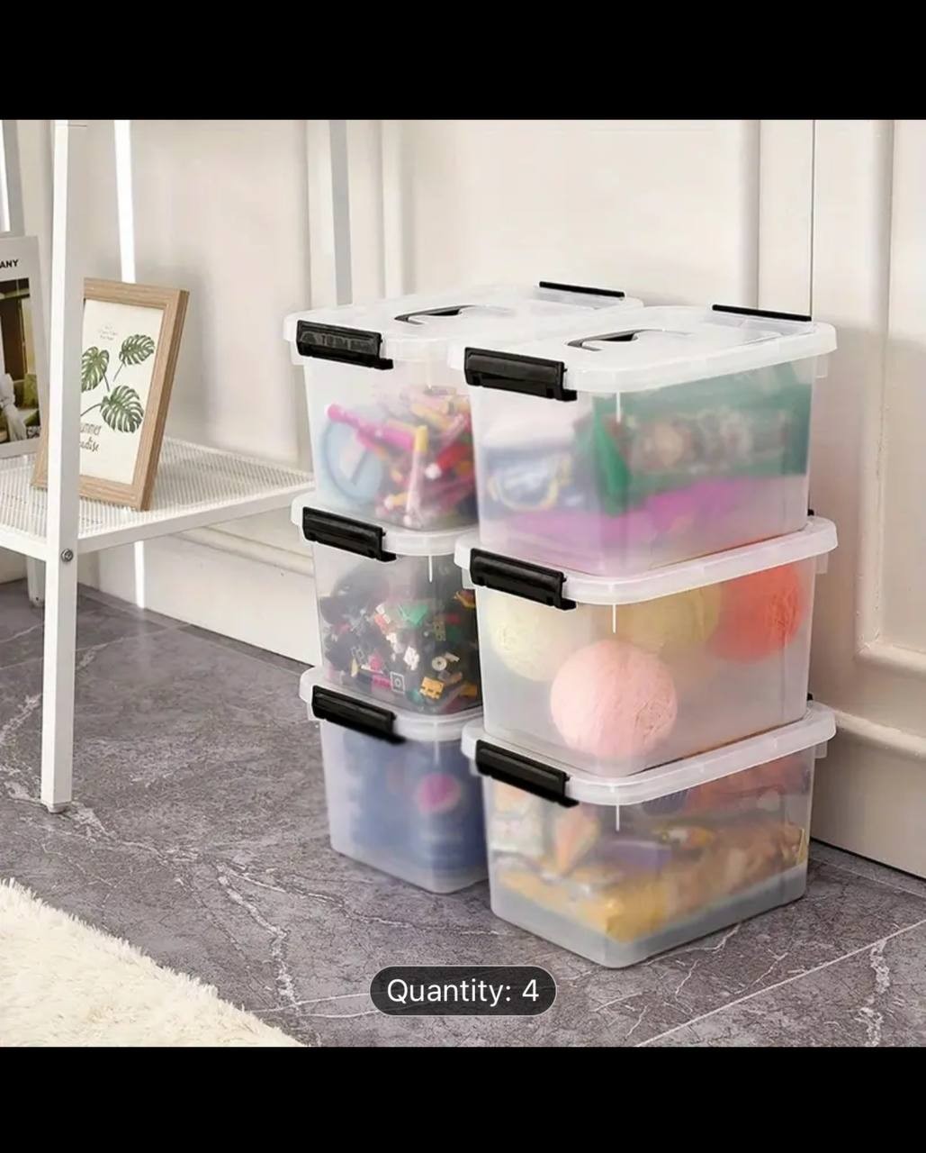 Set of 4 Clear Plastic Storage Bins with Latch Locks - Multipurpose Organizing Containers with Lids for Home and Office - Durable Material, Transparent Design for Easy Visibility - 5.8 QT Capacity