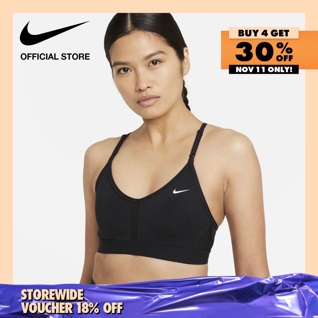 Nike Women's Indy Light-Support Padded V-Neck Sports Bra - Black
