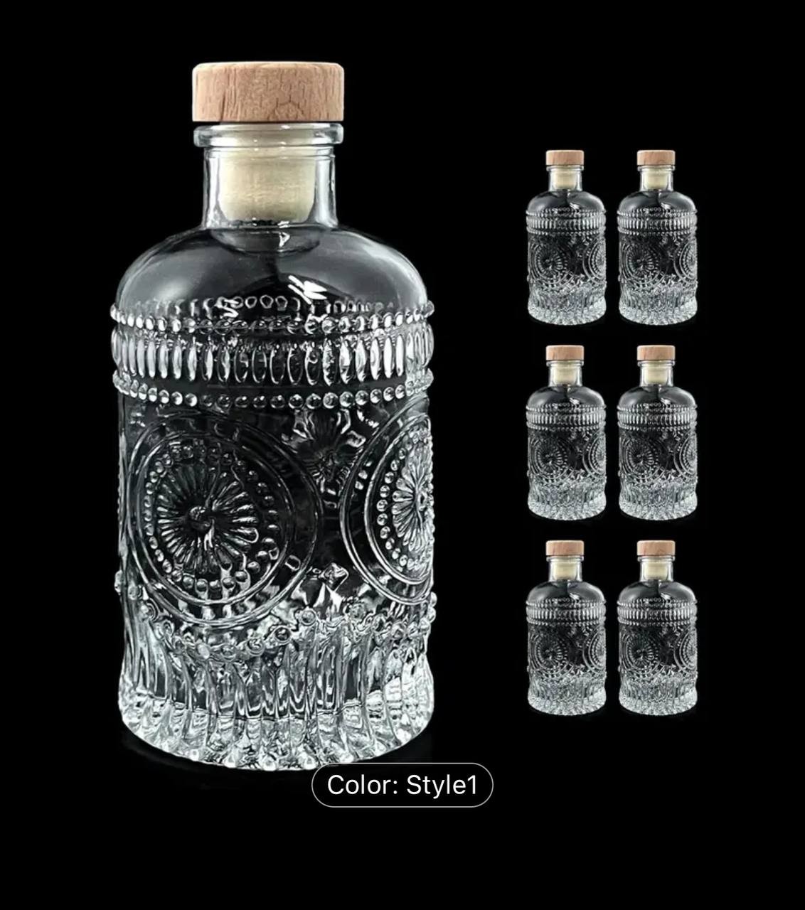 6pcs 6oz Decorative Glass Bottles with T-Top Lids & Cork Stoppers - Thick Bottom, Sunflower Design for Wine, Spirits, Vinegar, Kombucha, Beer, Water - Perfect for Gifting, Home Bar & Kitchen Storage