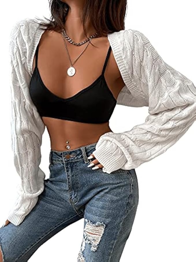 SweatyRocks Women's Long Sleeve Open Front Knit Crop Cardigan Sweater