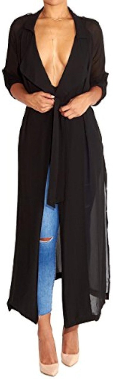 Begonia.K Women's Long Sleeve Chiffon Lightweight Maxi Sheer Duster Cardigan