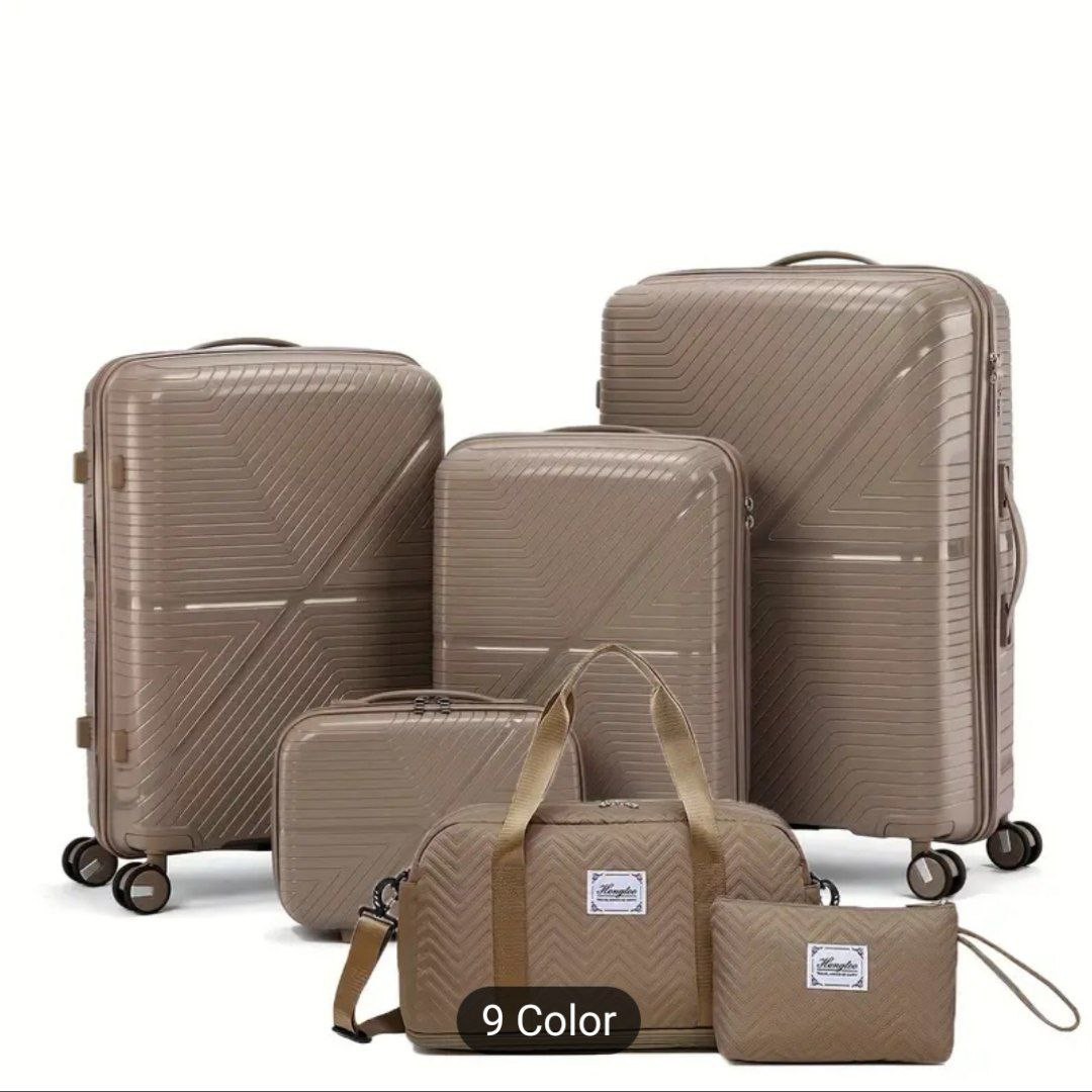 Durable Universal Wheel PP Suitcase Large-capacity Zipper Boarding Luggage Case Silent Suitcase Password Box Cosmetic Bag+travel Bag Set Of Six.