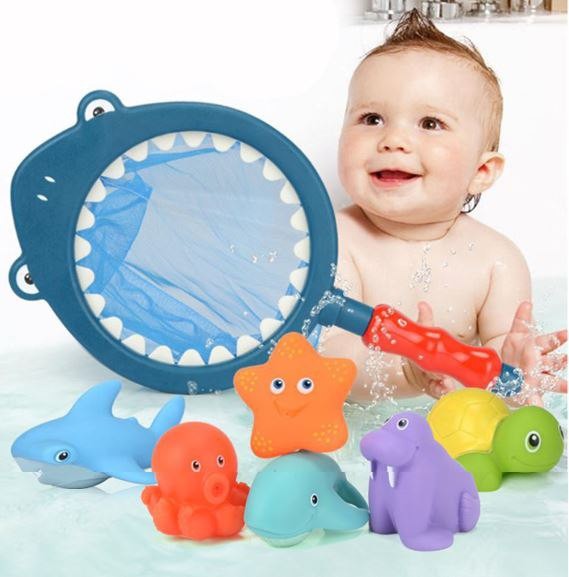 (7 pcs Set) Baby Bath Toys Cartoon Marine Animals Kids Toys Bath Time Fun Learning & Education Toys