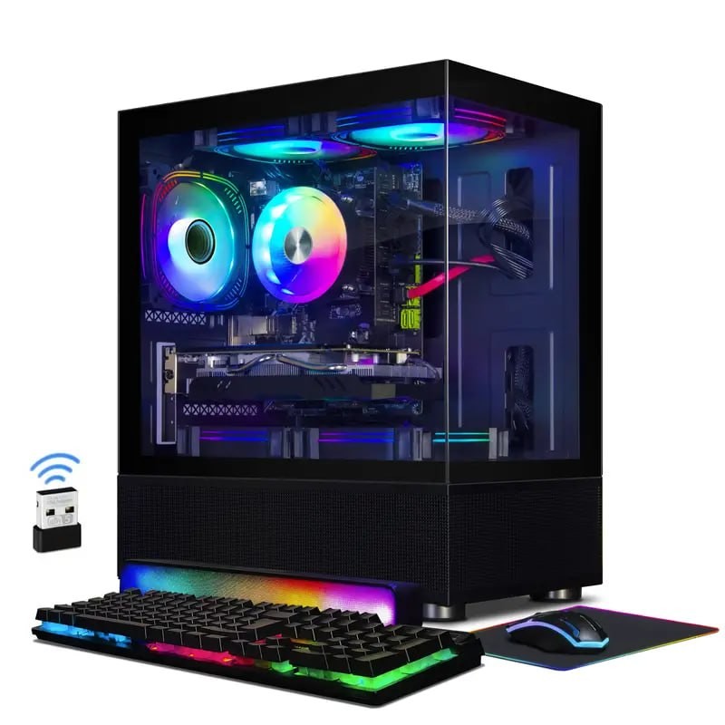 STGAubron Extreme Gaming PC - Intel Core i7 3.4G to 3.9G, 32GB RAM, 1TB SSD, Radeon RX 580 16G GDDR5, RGB Keyboard & Mouse, RGB Mouse Pad, RGB Sound Bar, WiFi 5.0, RGB Lighting Effects, Windows 10 Hom