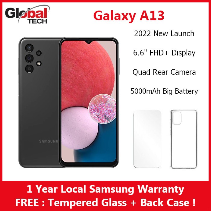 Samsung Galaxy A13 LTE 128GB ROM + 4GB RAM (1 Year Local Samsung Warranty) (FREE : TEMPERED GLASS + BACK CASE)