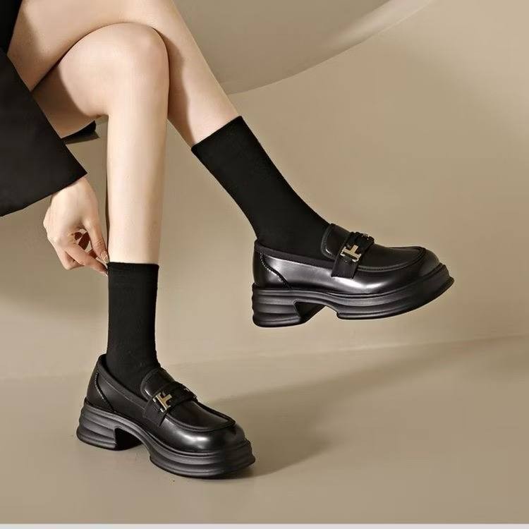 New Style Mary Jane Thick-Soled British Small Leather Shoes Heightening Loafers Women Casual Fashion All-Match Soft-Soled Women's Shoes