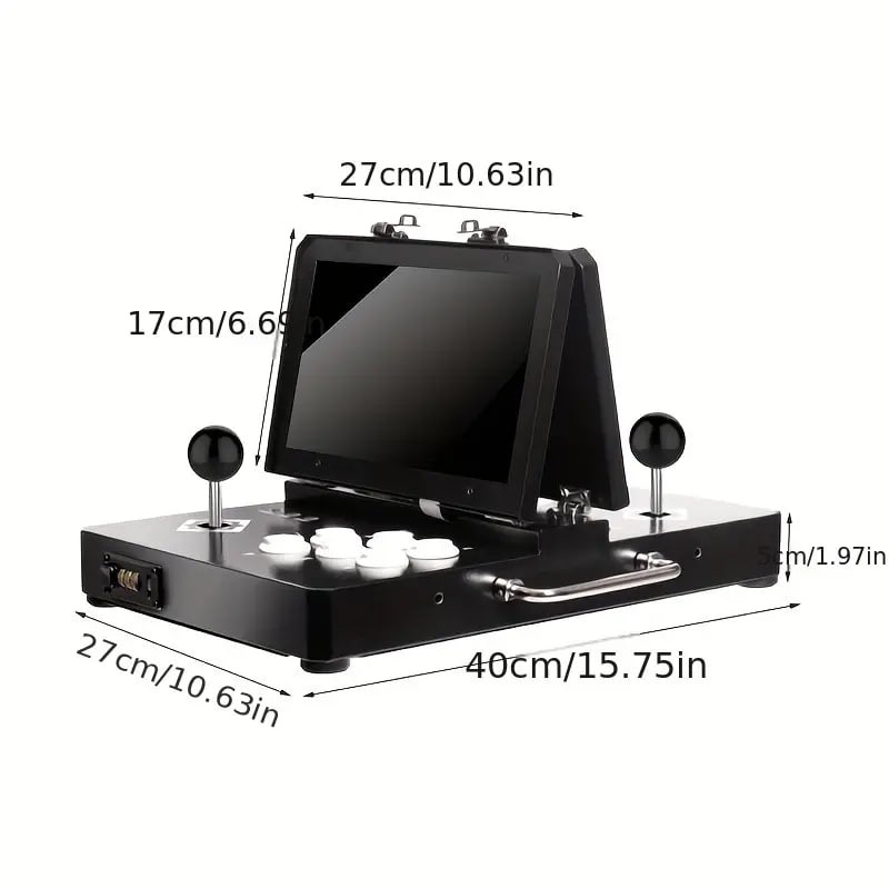 WYGaming 10" X2 Dual Screen Portable Arcade Game Console, Iron Construction, Creative Gaming Experience, Battery/Power Dual Power Mode, 110V/220V Compatible, with Locked Metal Shell, Rechargeable 9600