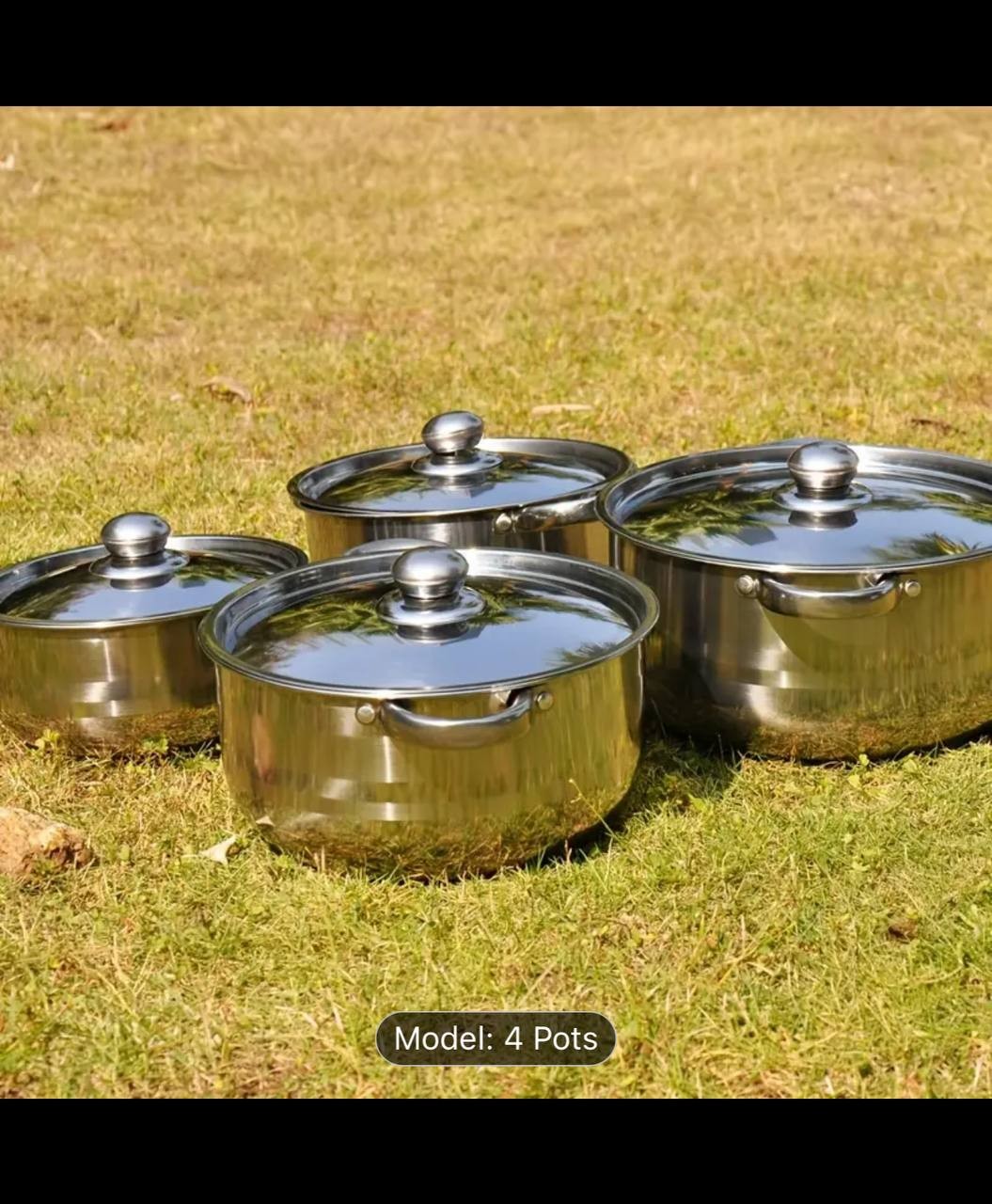 410 Thickened Stainless Steel 8pcs Pot Set, 4 Pots with 4 Lids, Stainless Steel Original Color, Anti-Fall Stainless Steel Lids, Stainless Steel Handles, Pot Mouth Diameter 7.87/8.27/9.45/10.24inch Sou