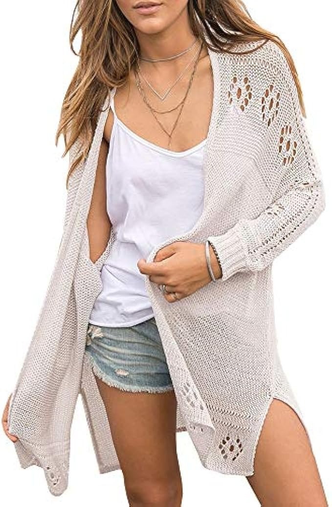 Misassy Womens Open Front Knit Sheer Cardigans Summer Boho Lightweight Long Sleeve Kimono Long Sweater