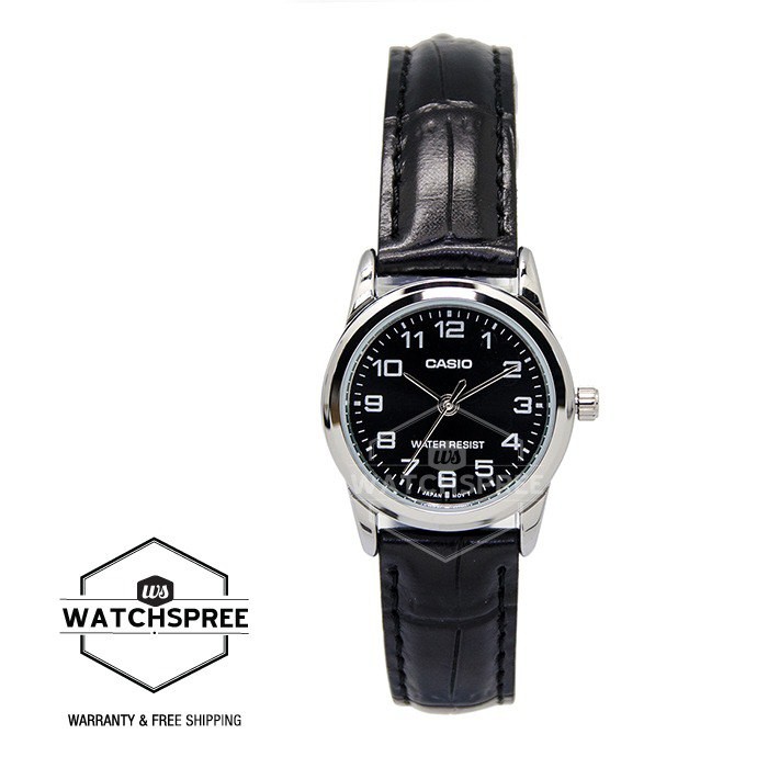 [Watchspree] Casio Ladies' Black Leather Strap Watch LTPV001L-1B
