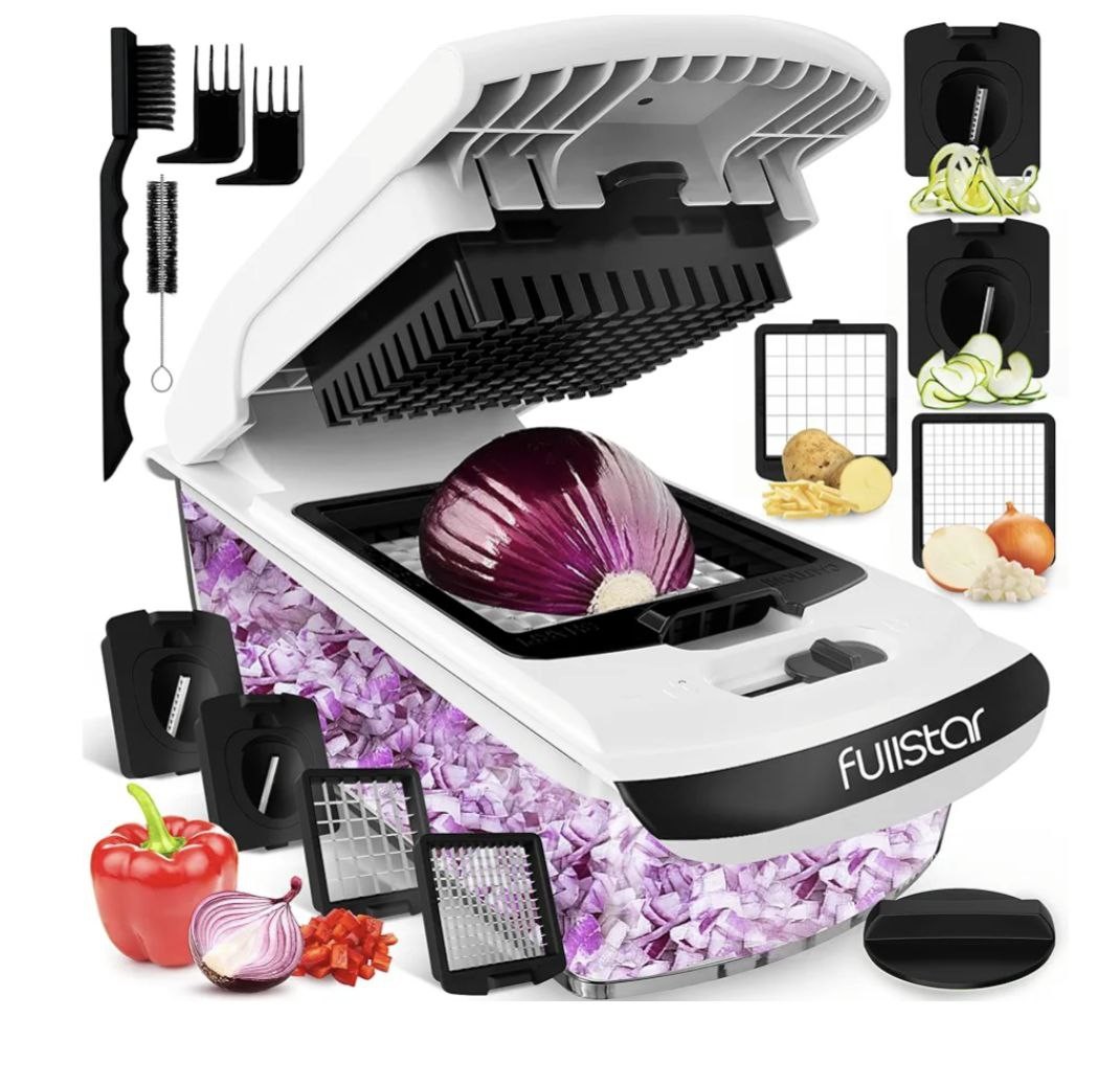 Fullstar Vegetable Chopper - Food Chopper - Onion Chopper - Vegetable Slicer & Spiralizer - Veggie Chopper with Container - Kitchen Gadgets - Home Essentials - Kitchen Accessories (4 in 1, White)