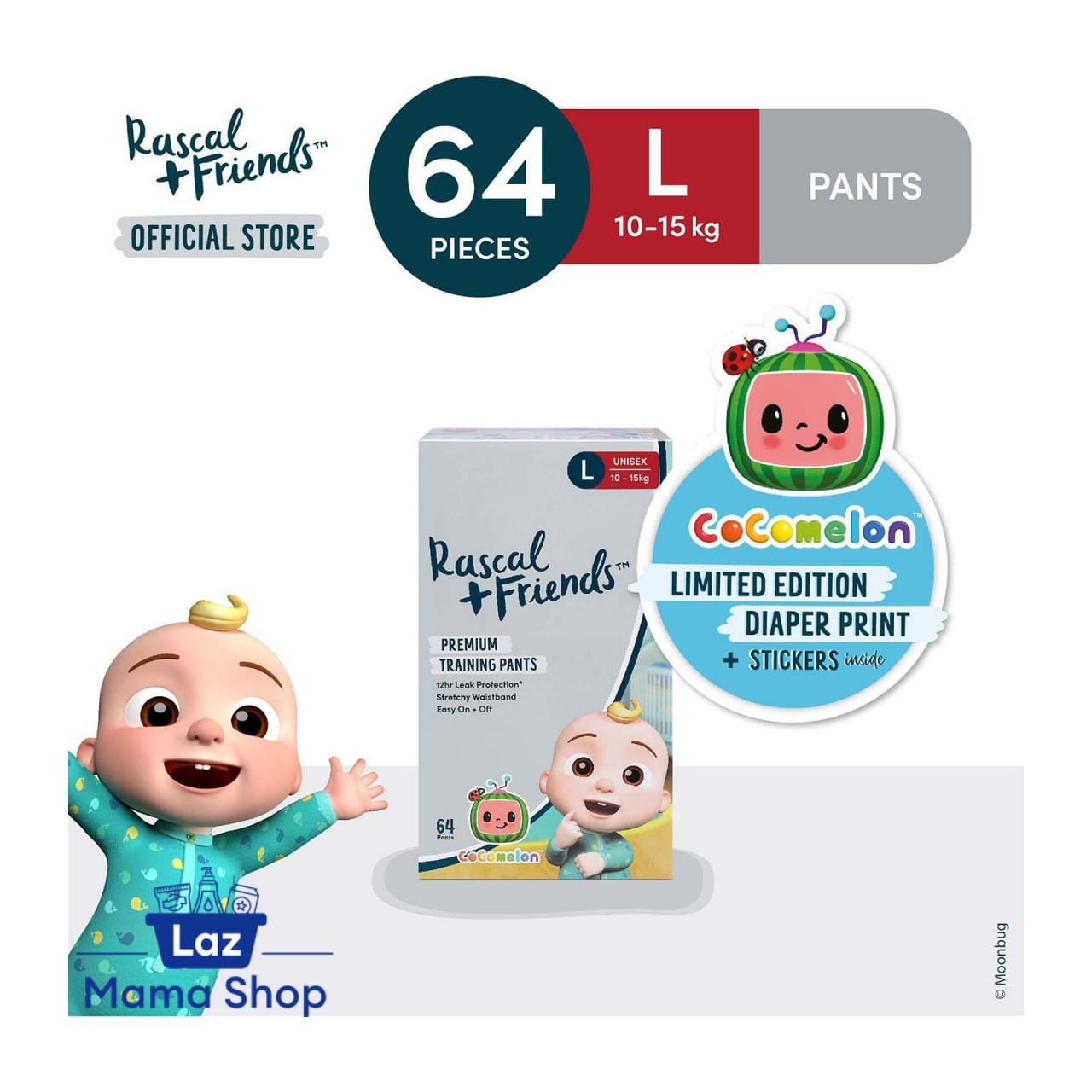 Rascal + Friends Cocomelon Pants Diapers - L