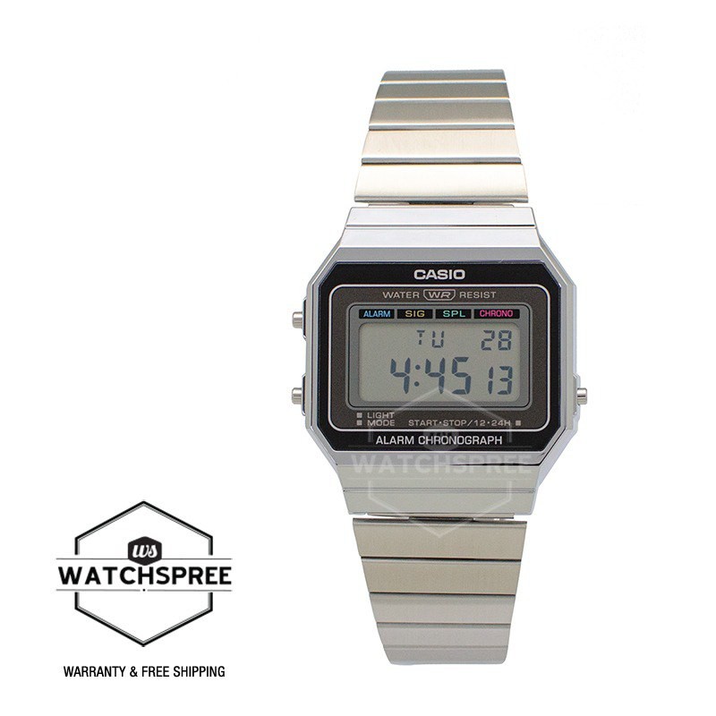 [Watchspree] Casio Vintage Standard Digital Silver Stainless Steel Band Watch A700W-1A