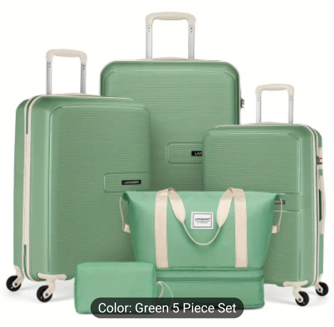 5pcs Expandable Luggage Set in Maroon - Durable PP Hard Shell Suitcases (14"/20"/24"/28") with Spinner Wheels, TSA Lock, and Travel Accessories - Lightweight, Hand-Washable for Men & Women
