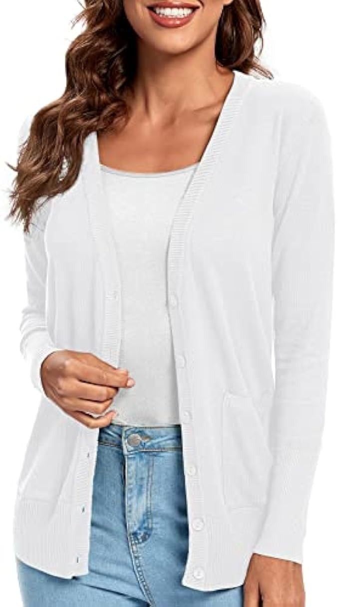Urban CoCo Women's Button Down Lightweight Knit Cardigan Sweater with Pockets