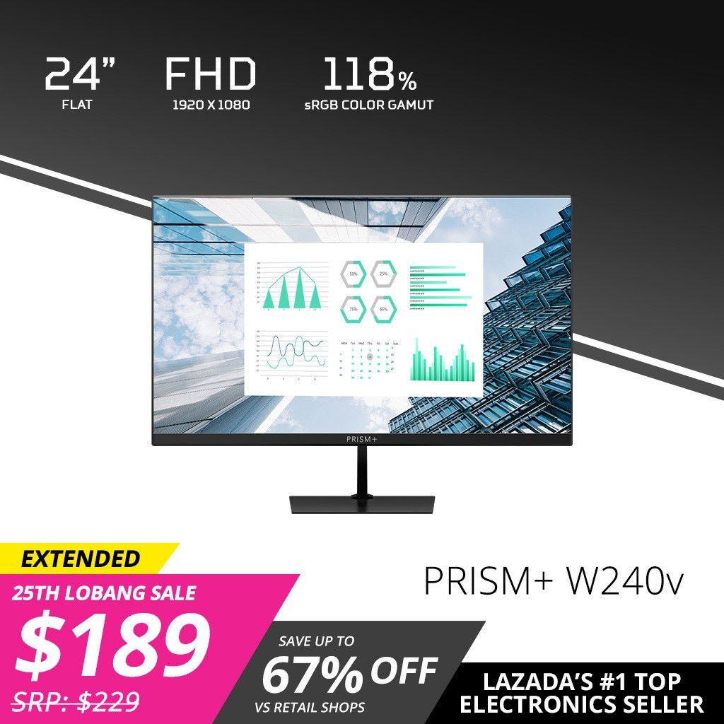 PRISM+ W240v 24 75Hz Productivity Monitor Gaming Monitor [1920 x 1080]