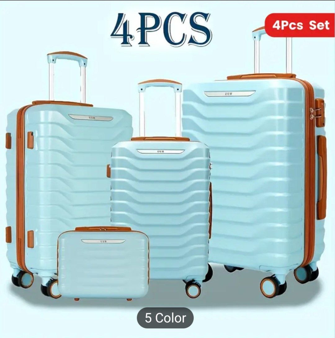 4pcs Large Suitcase Set, Hard-shell Luggage With Spinner Wheels, Combination Lock, Telescopic Handle, Durable ABS Material, Waterproof, 20% More Storage Space, Suitable For Business, Holidays And Week